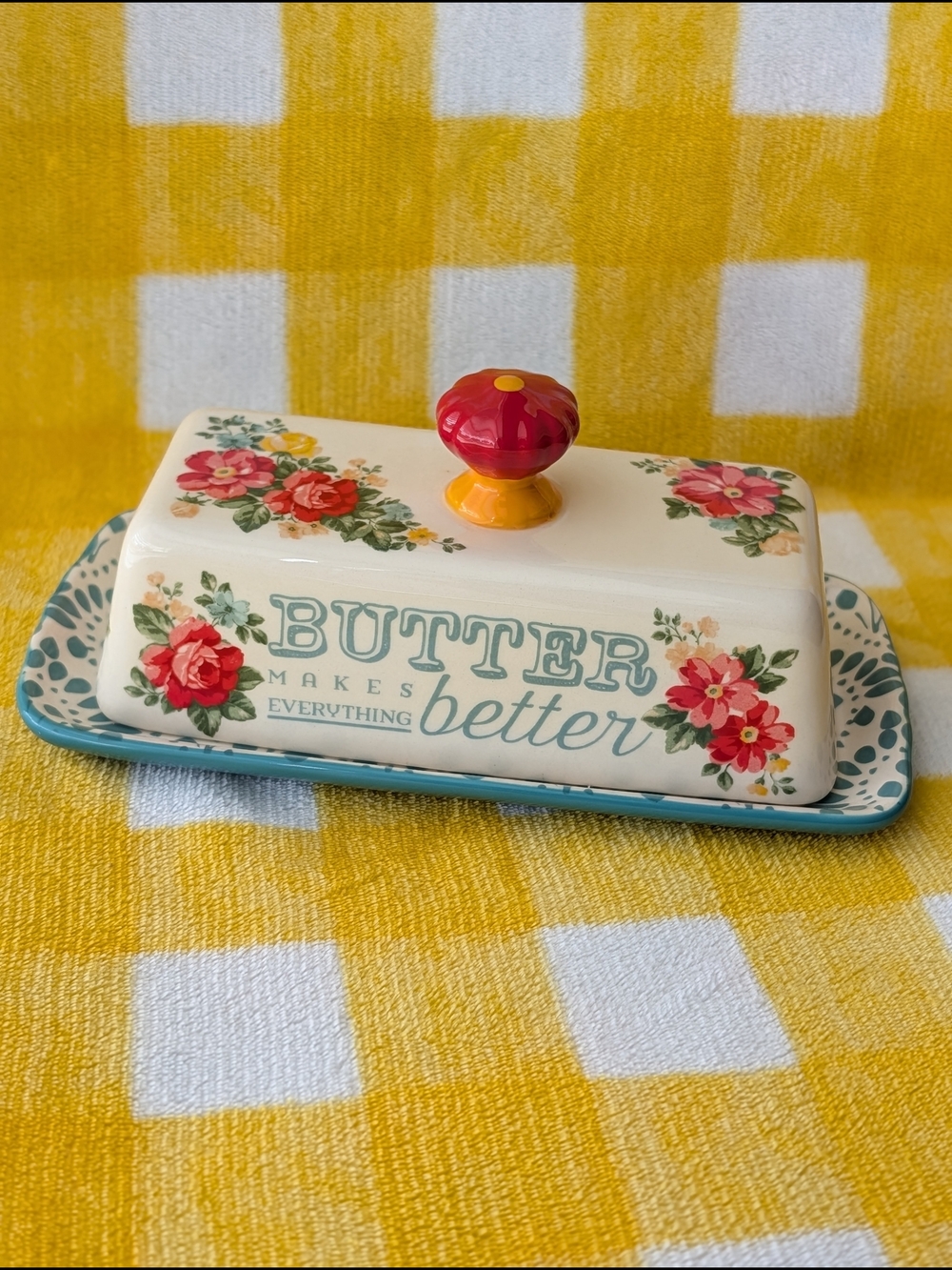 Vintage Floral 'Butter Makes Everything Better' Ceramic Butter Dish